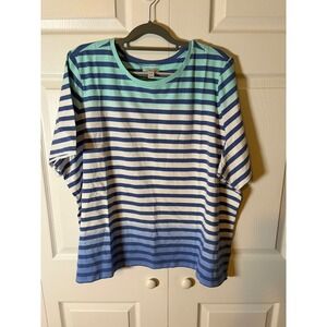 Denim & Co Womens 3X Bu Teal Ombre Striped Short Sleeve Crewneck T-Shirt Top